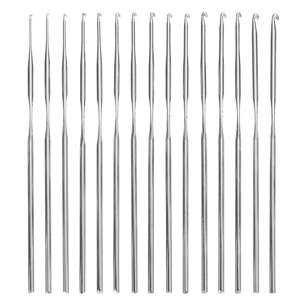 PATIKIL crochet hooks set, 15 stainless-steel hooks in silver, assorted sizes