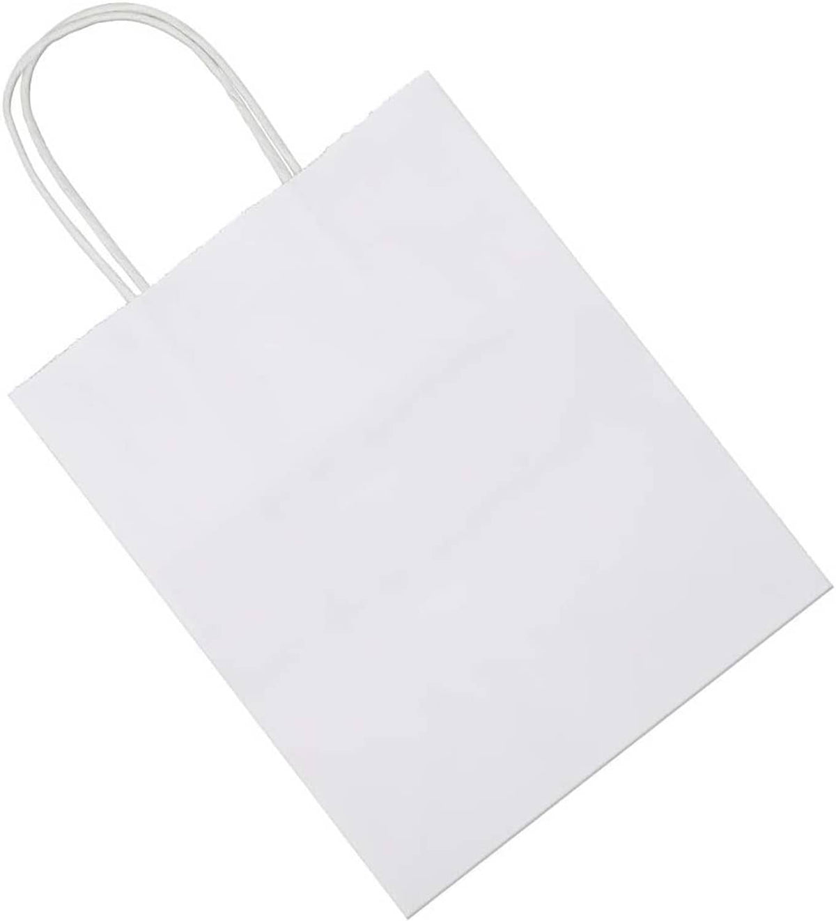 White kraft paper bag with two rope handles, close-up angled view