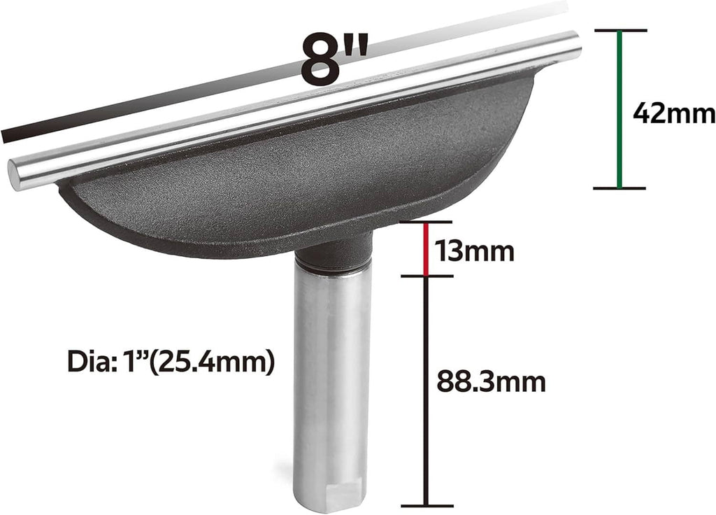 8 in tool rest with black curved support on a silver cylindrical post