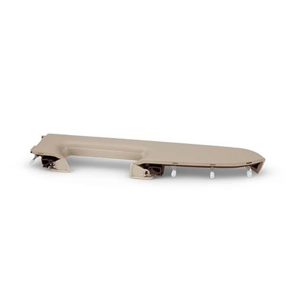 Beige armrest cover with exposed mounts and hinge bracket