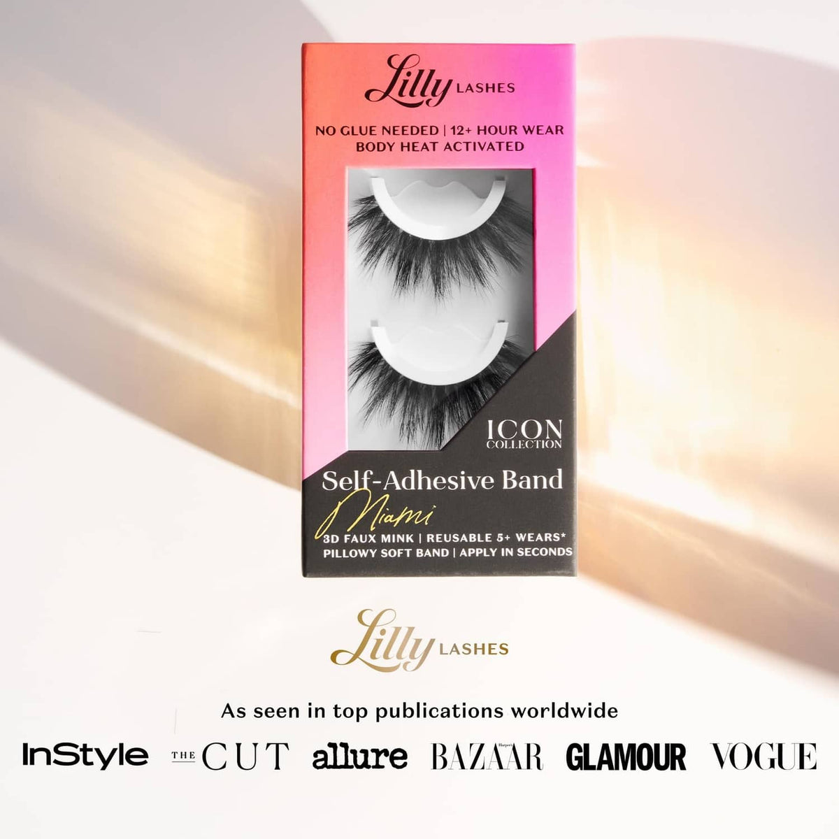 Self-adhesive band lash box with black faux mink lashes, 1 pair