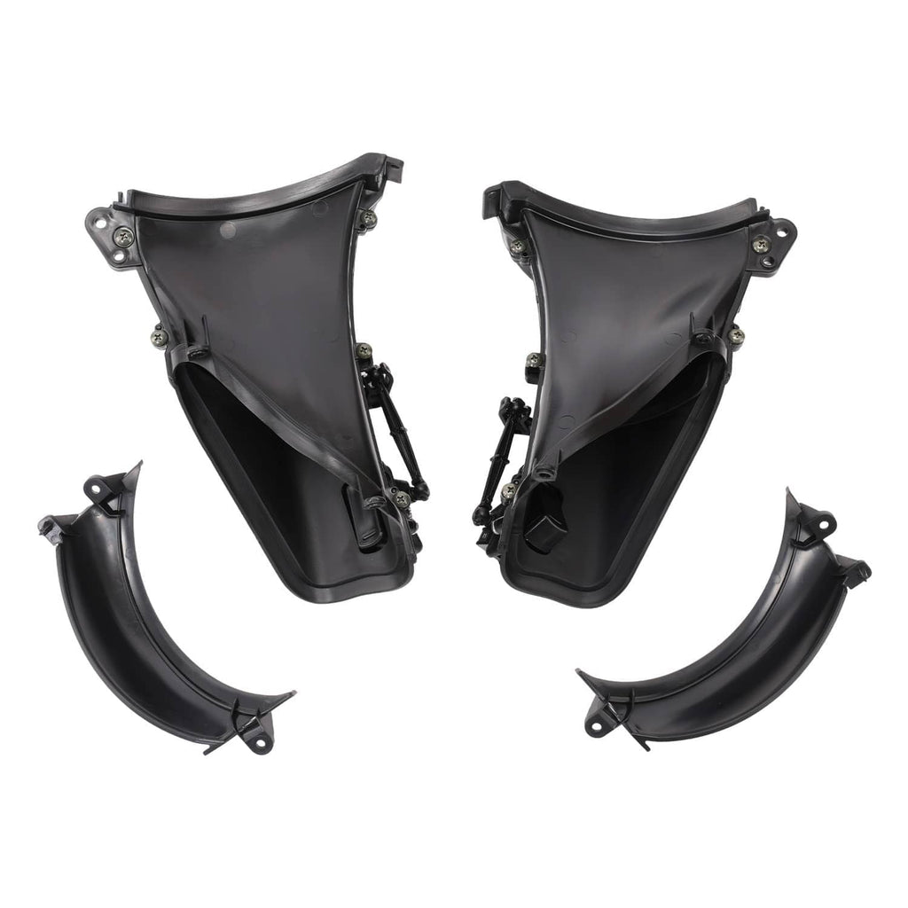 Set of black fairing air duct covers with curved outer guards and mounting tabs