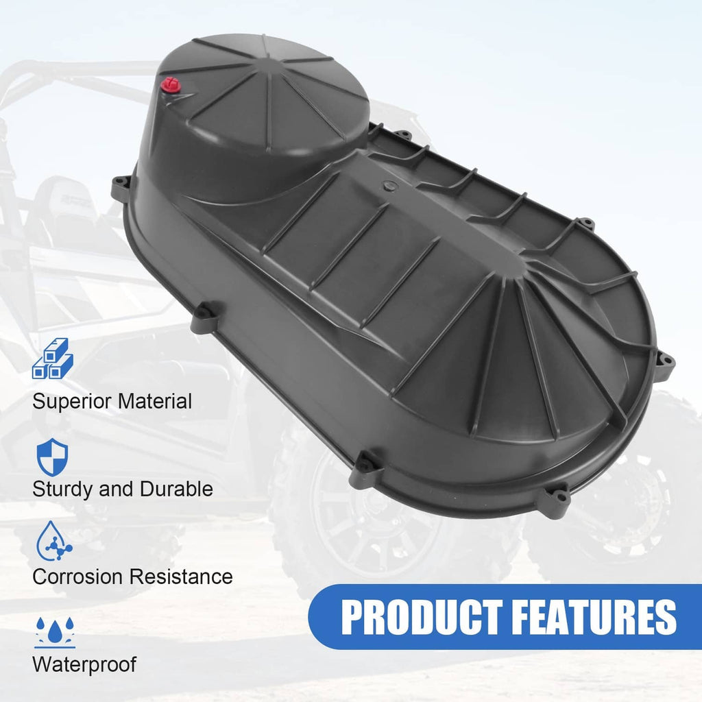 Black outer clutch cover angled view with ribbed channels and raised round cap