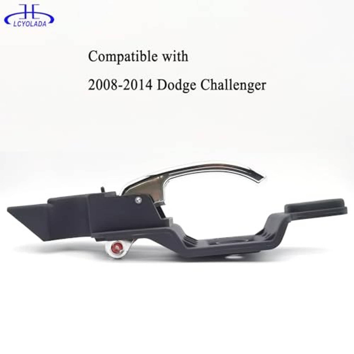 Interior door handle with chrome lever and black arm, front left driver side