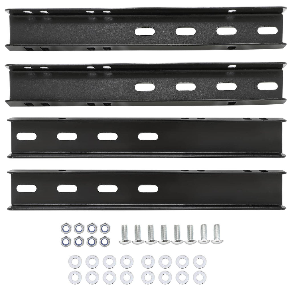 Black trailer fender support brackets with predrilled mounting holes and hardware