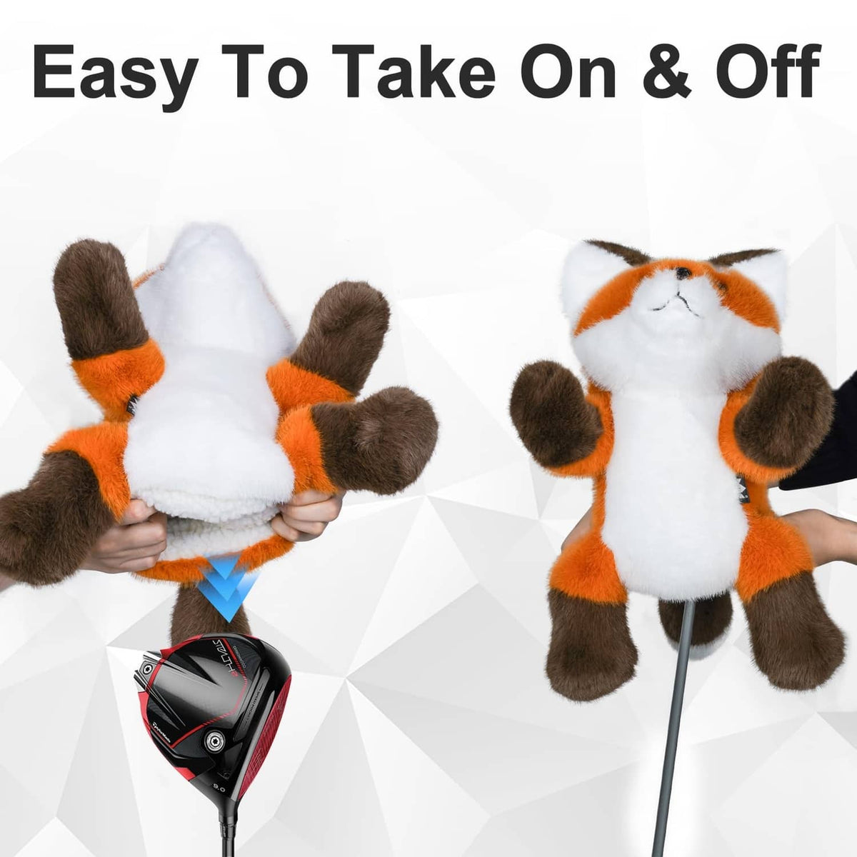 Fox plush driver headcover with fold-over top and open fit for easy removal