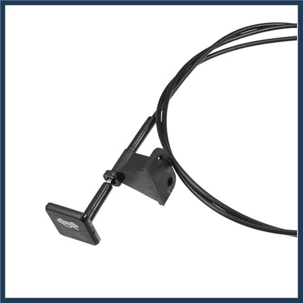 Engine hood release cable bracket with black lever and attached looped cable