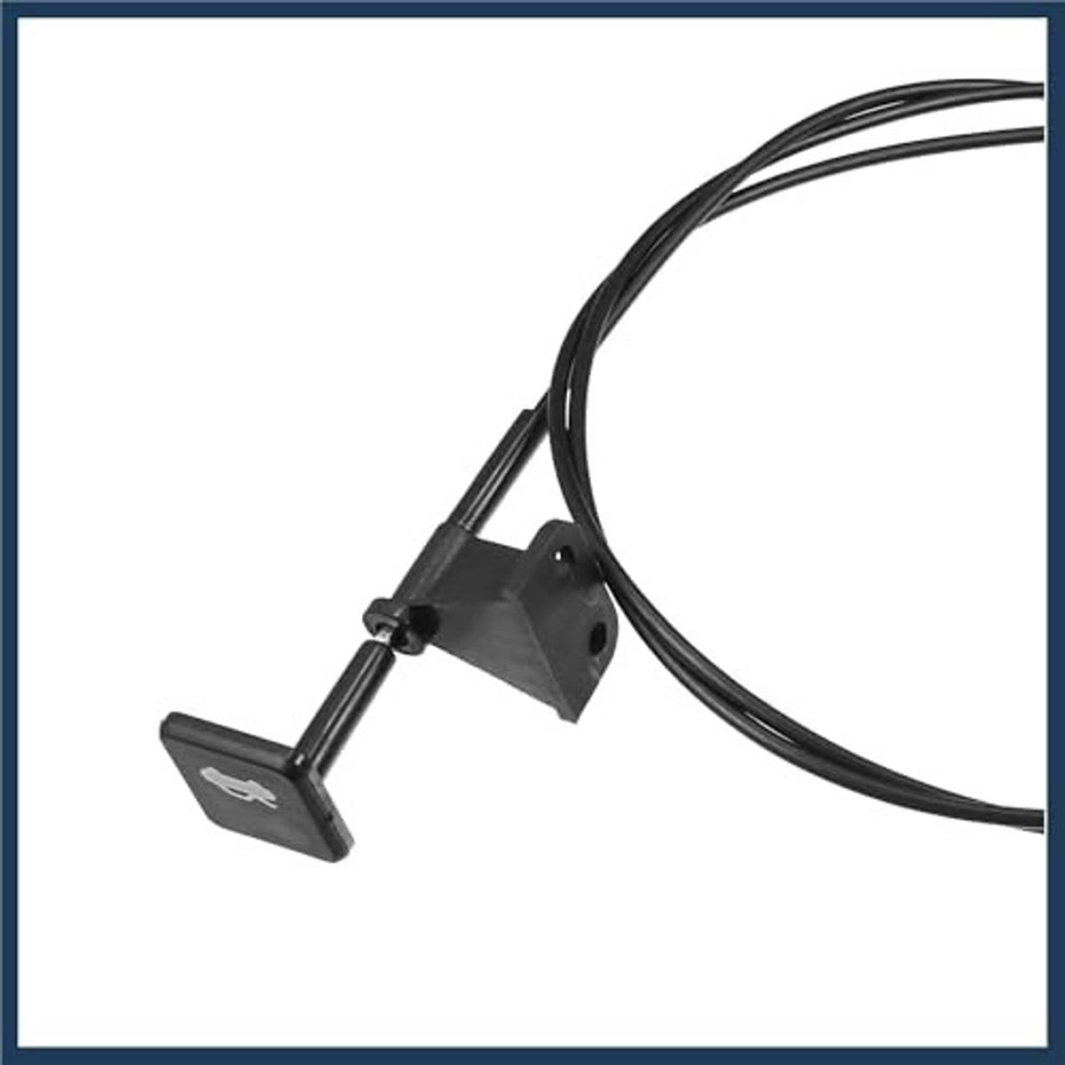 Engine hood release cable bracket with black lever and attached looped cable