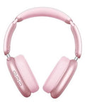 Pink over-ear wireless noise-cancelling headphones with padded earcups and buttons