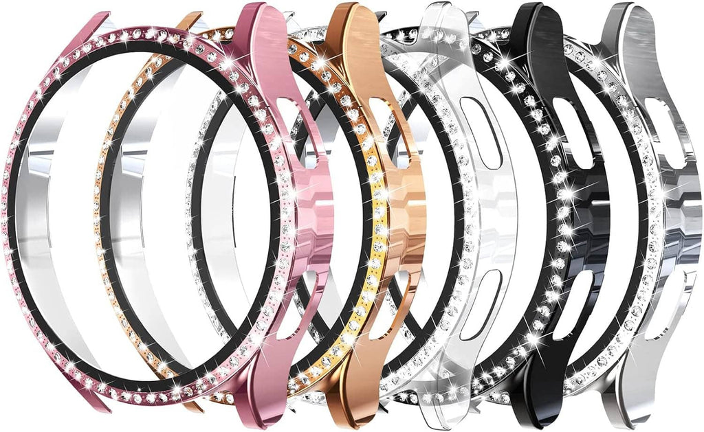 5-pack curved Galaxy Watch screen protectors with jeweled edge, black, silver, pink, gold