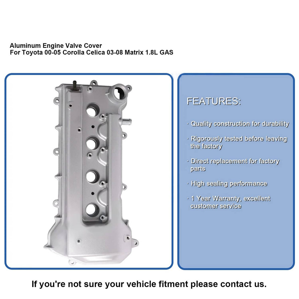Aluminum valve cover with gasket, straight-on view with visible cylinder ports and mounts