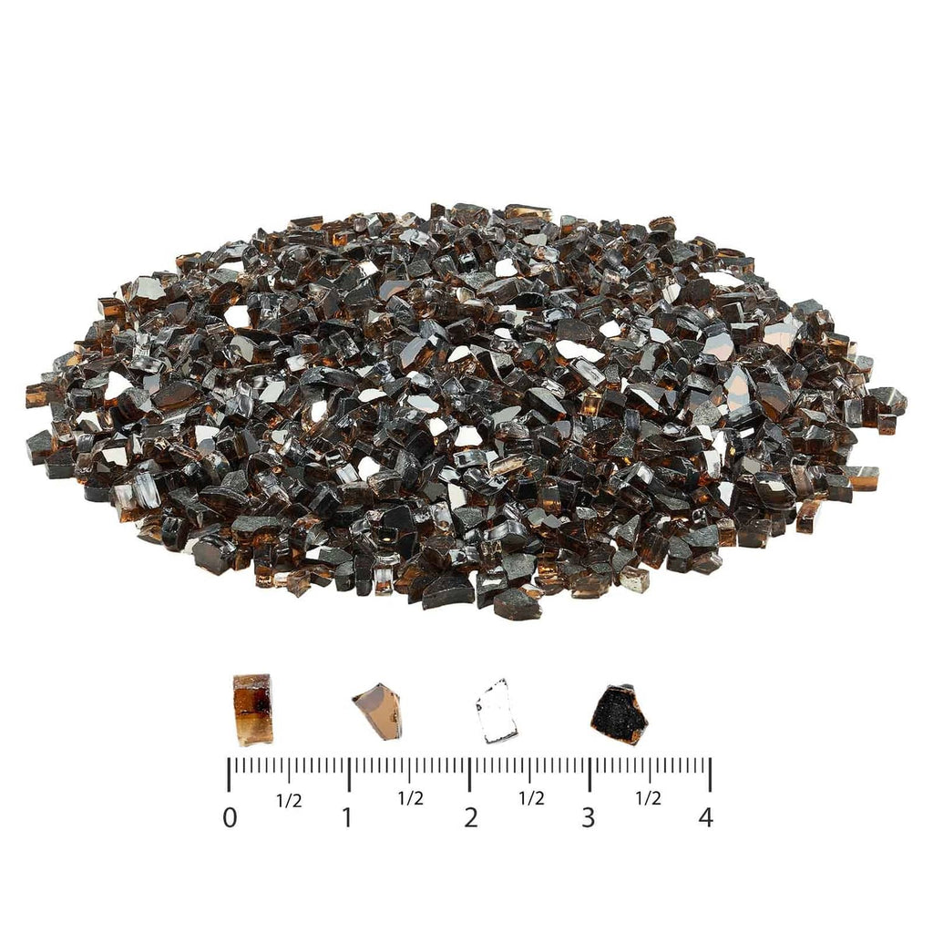 Copper crushed glass rocks pile with small sample pieces and measurement marks