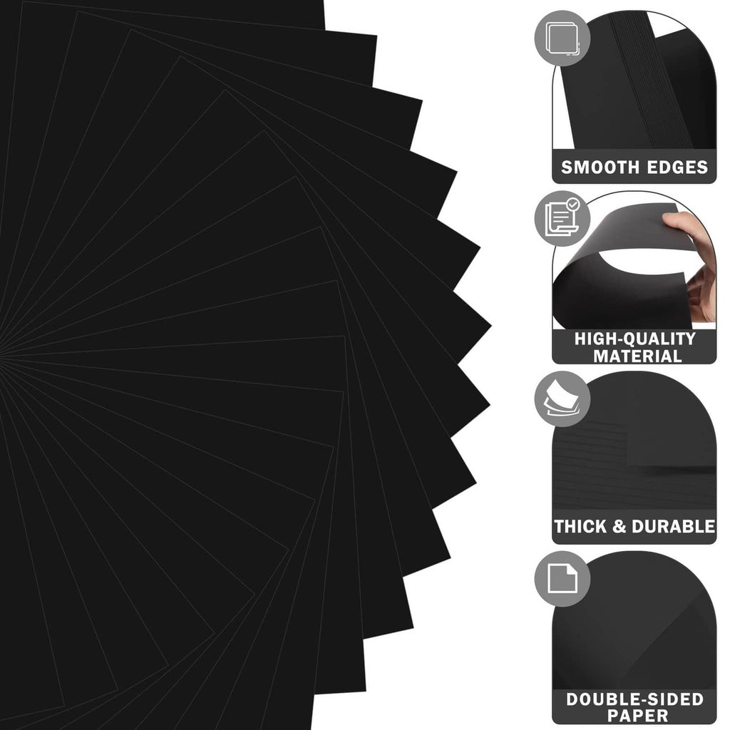 Black double-sided cardstock sheets, smooth edges, thick 250GSM/92lb.