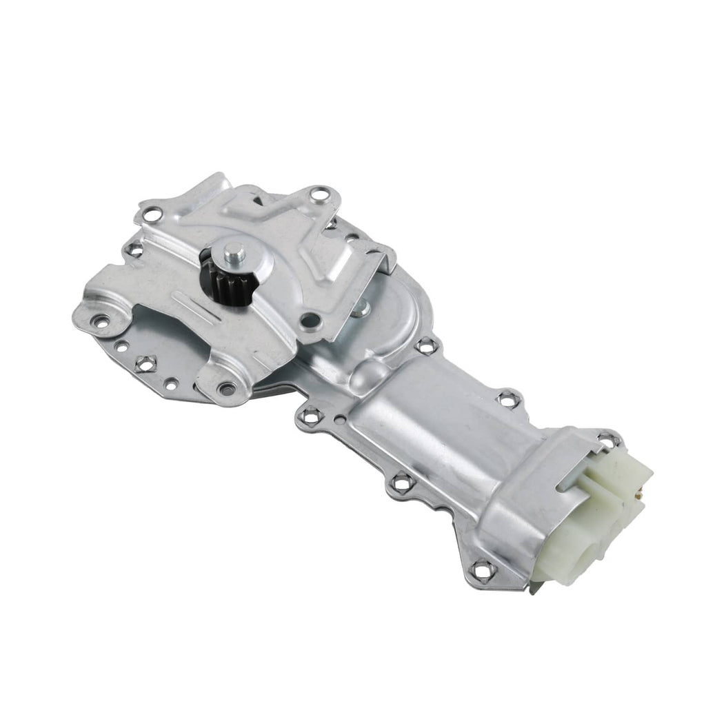 Power window lift motor with black gear and silver metal mounting plate
