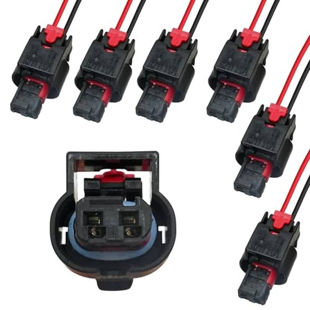 Ignition coil pigtail connector harness bundle with four black connectors and red/black leads