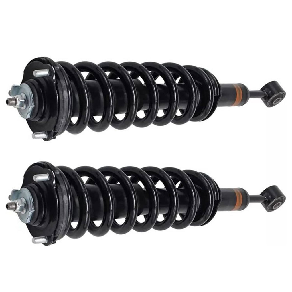 Front shock absorber strut assembly pair, black coil springs with metal mounting hardware