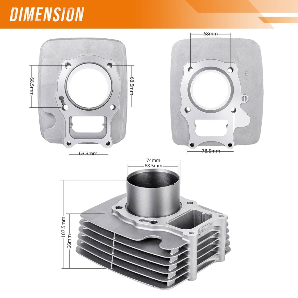 Cylinder and piston gasket kit with dimension diagram and cylinder block for engine fitting