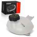 Coolant recovery overflow reservoir tank with black cap and outlet tube, white body