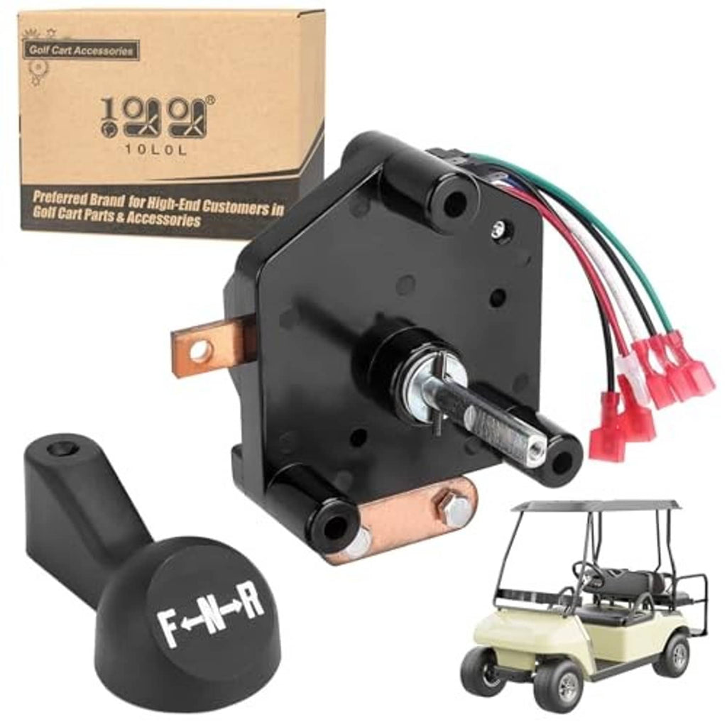 Forward/reverse switch assembly with black housing and red-ended wire connectors