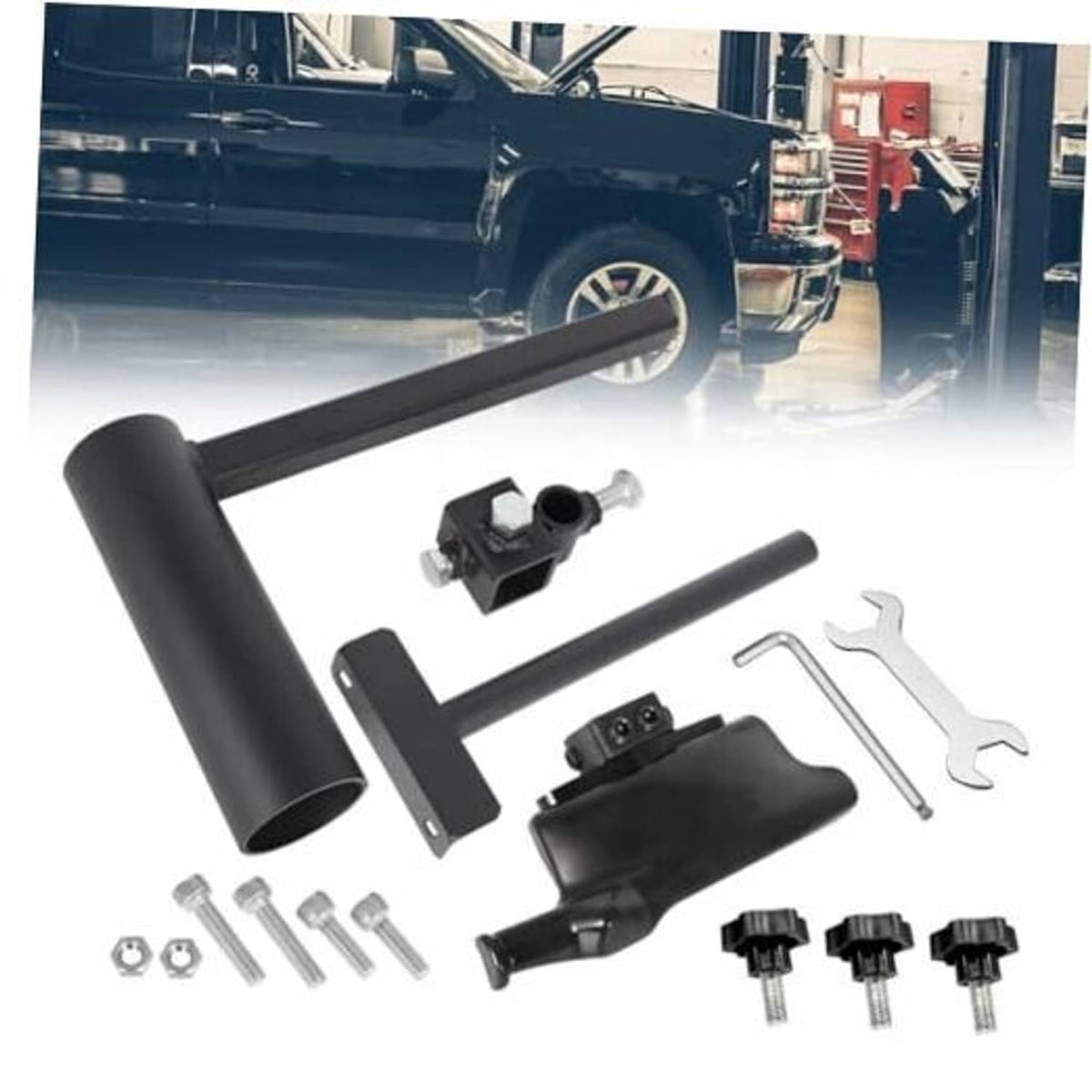 Manual tire changer duck head modification kit with black metal parts and hardware
