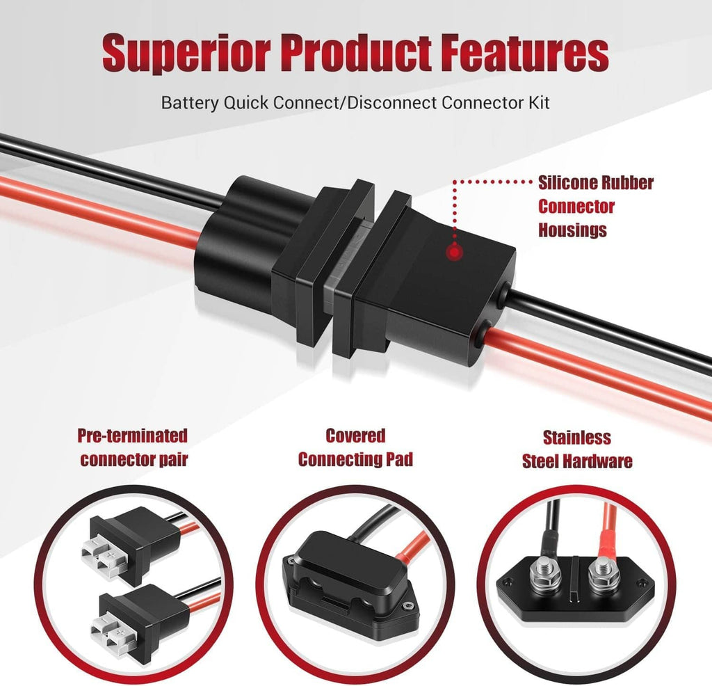 Pre-terminated battery quick connector kit with silicone rubber housings and steel hardware