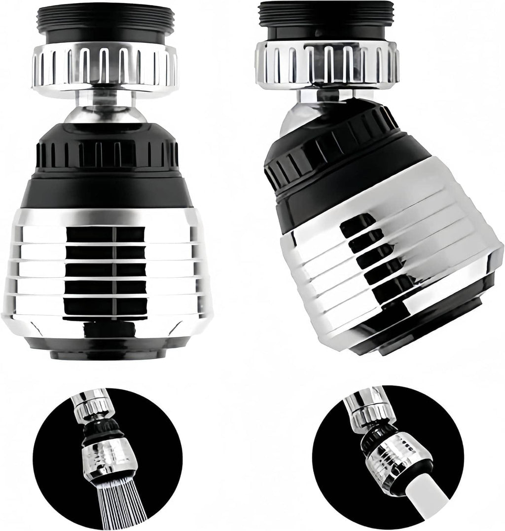 360 swivel faucet aerator sprayer with chrome and black body, front nozzle grille