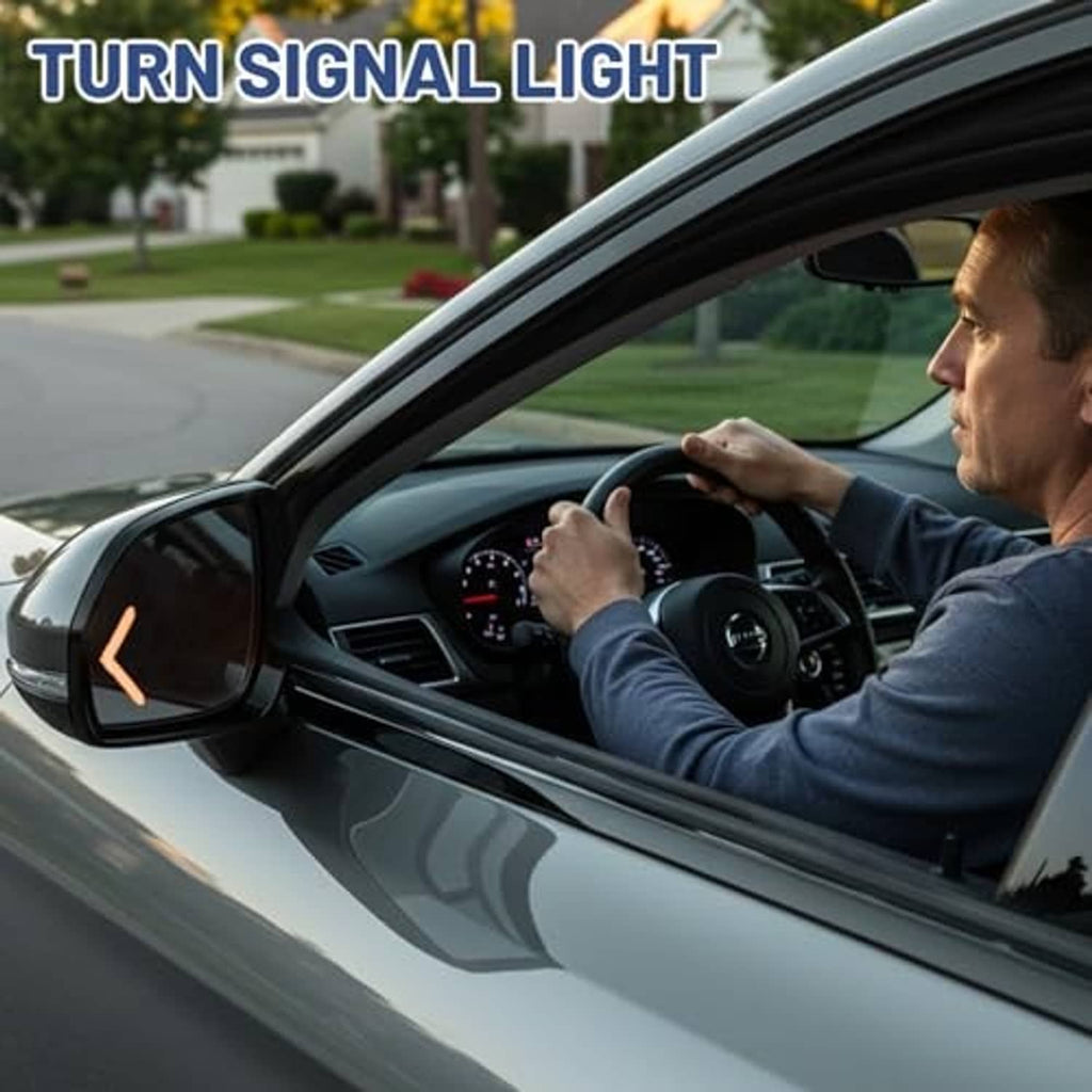 Driver side mirror glass with turn signal feature on car door