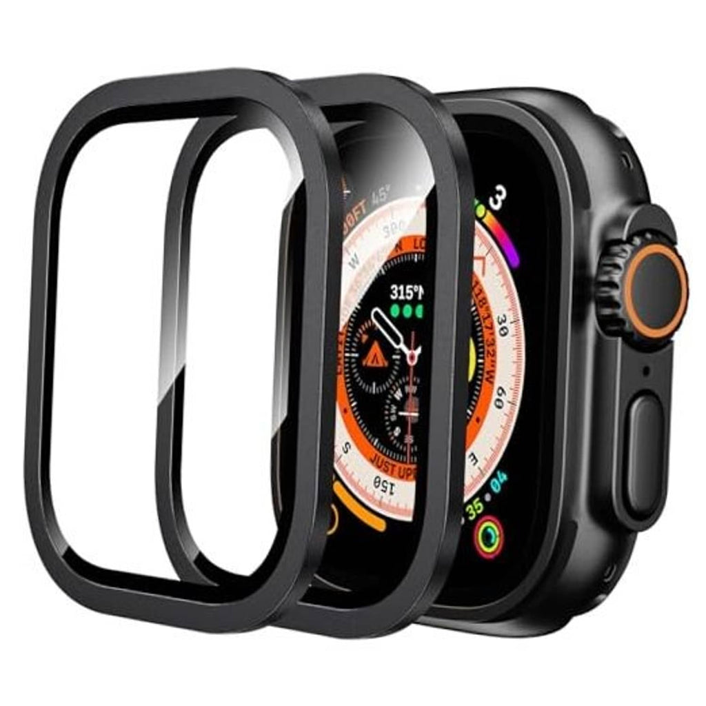 Black protective case with raised bezel and clear screen cover for Apple Watch Ultra
