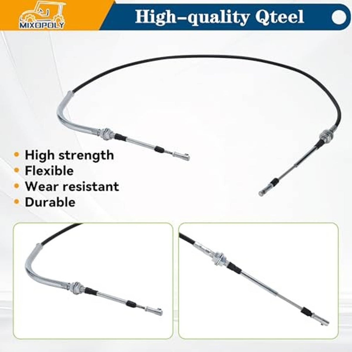 Durable golf cart shift cable with black housing and reinforced metal rod ends