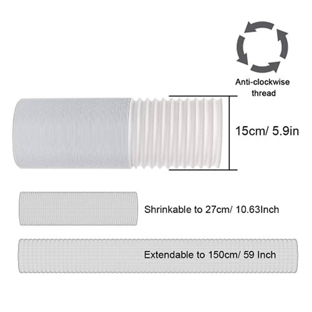 Extendable 5.9in corrugated exhaust hose with anti-clockwise thread and shrinkable sections