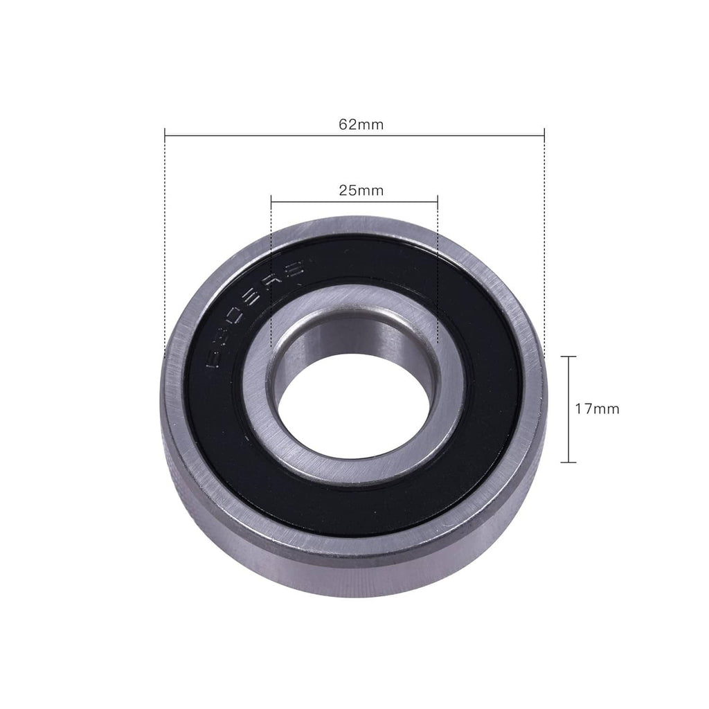 Deep groove ball bearing with black rubber seals, metal outer ring and inner bore