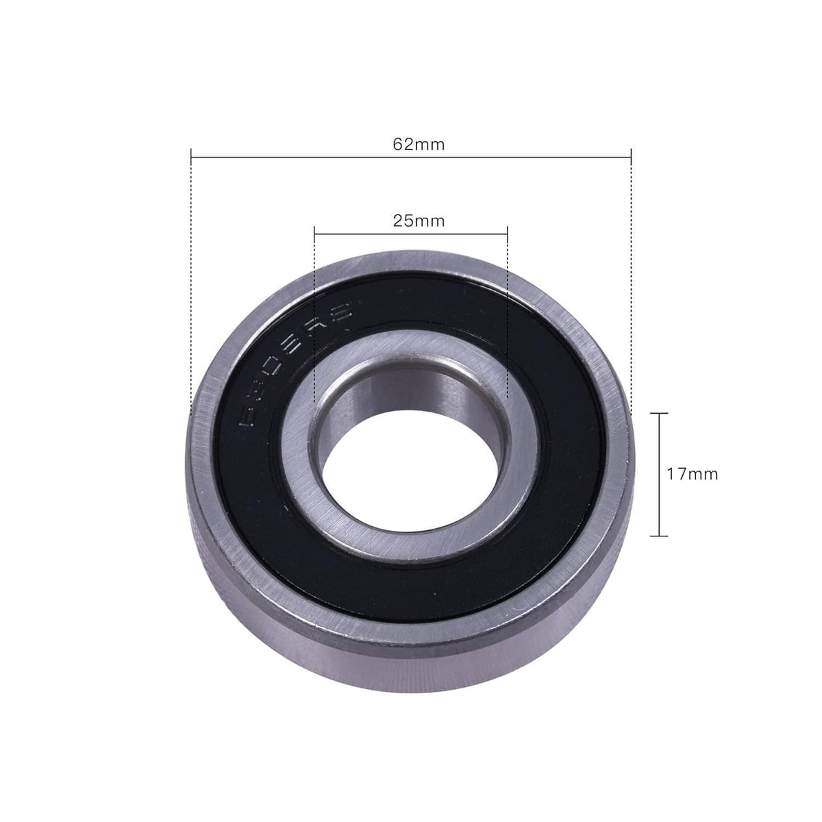 Deep groove ball bearing with black rubber seals, metal outer ring and inner bore
