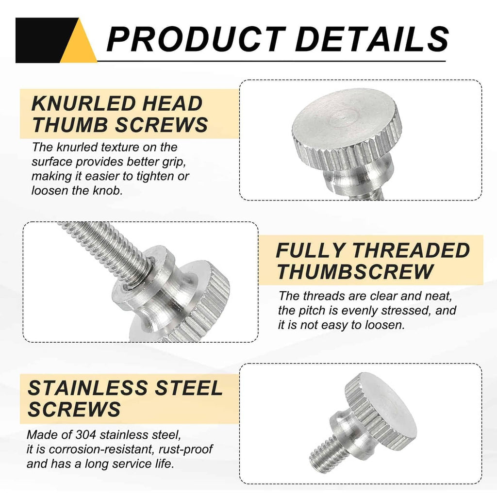 Knurled thumb screw head on fully threaded silver bolt