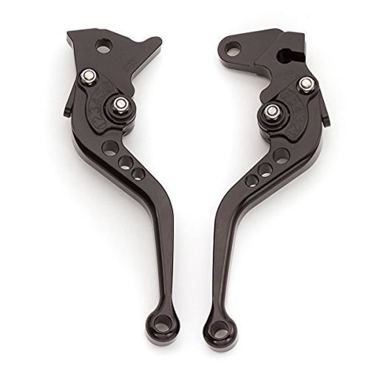 Black CNC aluminum brake and clutch levers with pivot hardware