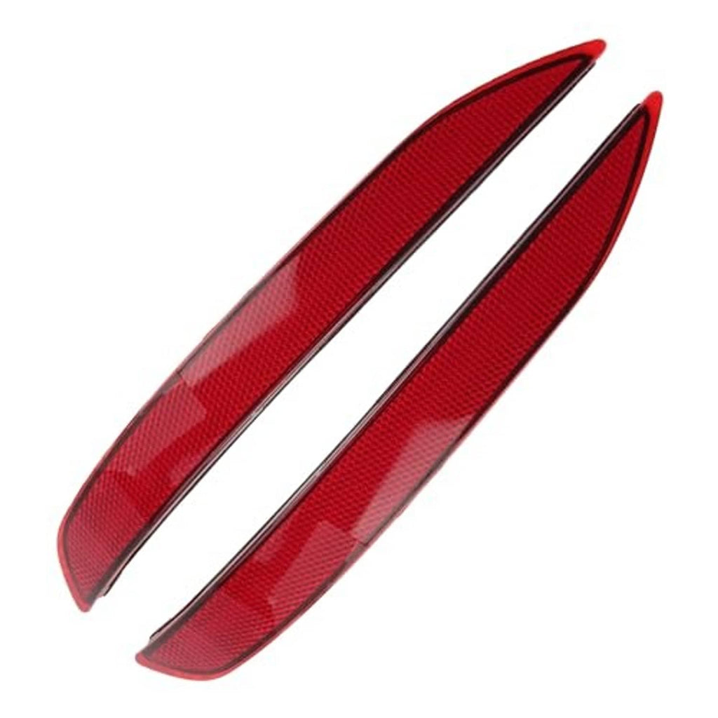Two red rear bumper reflector lenses with black trim for rear bumper