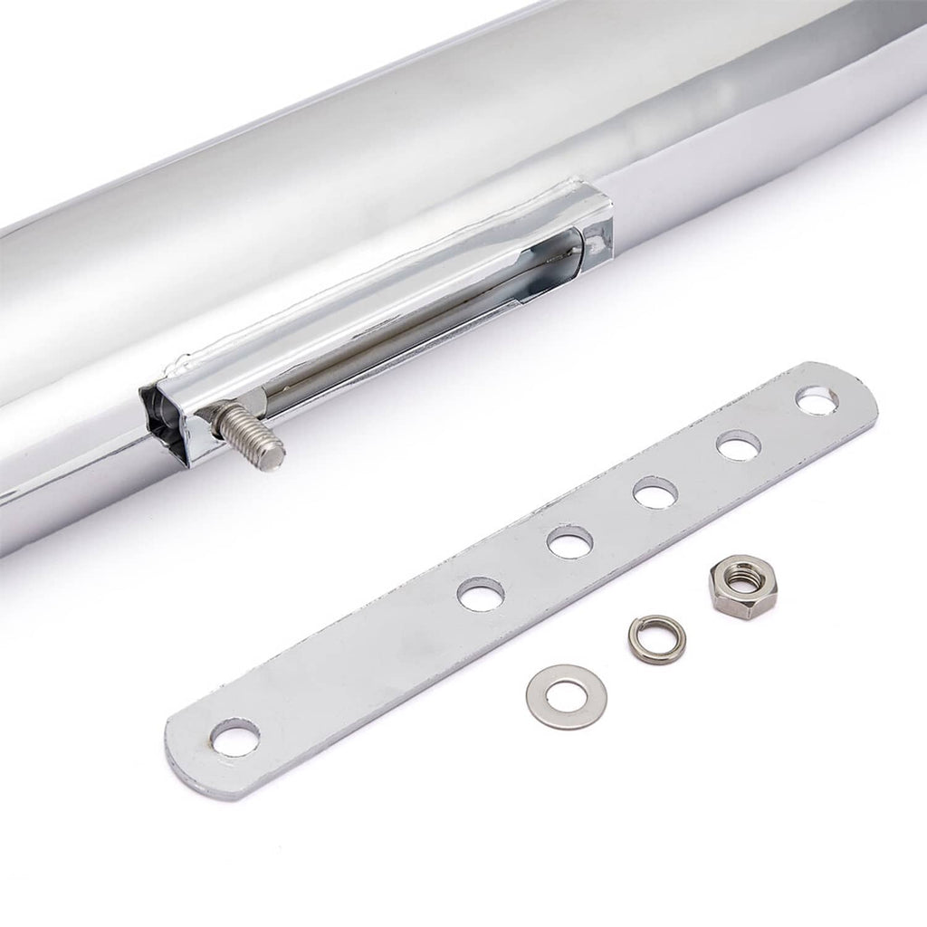 Chrome muffler mounting bar with long plate and included washers and nuts