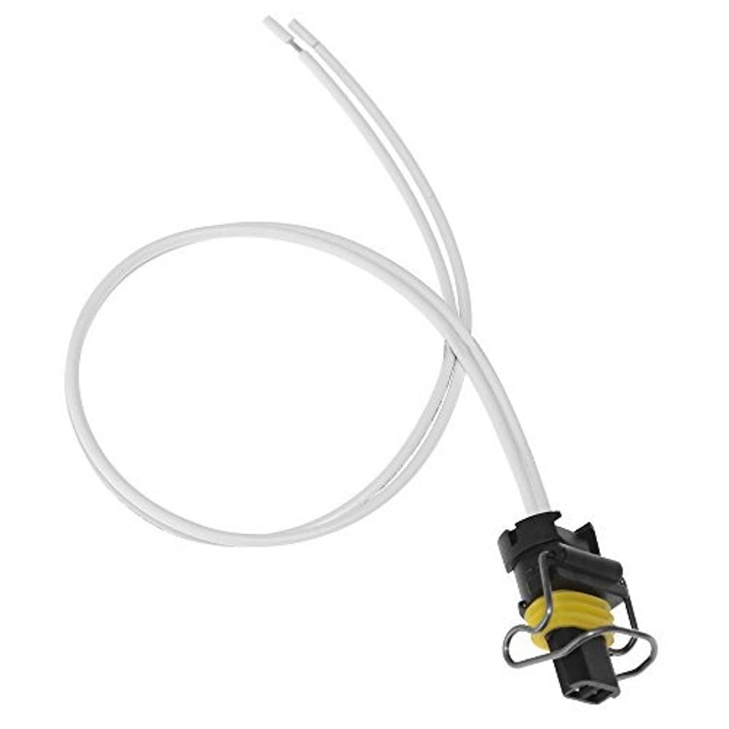2-wire pigtail connector with white cable loop and black plug with yellow insulator