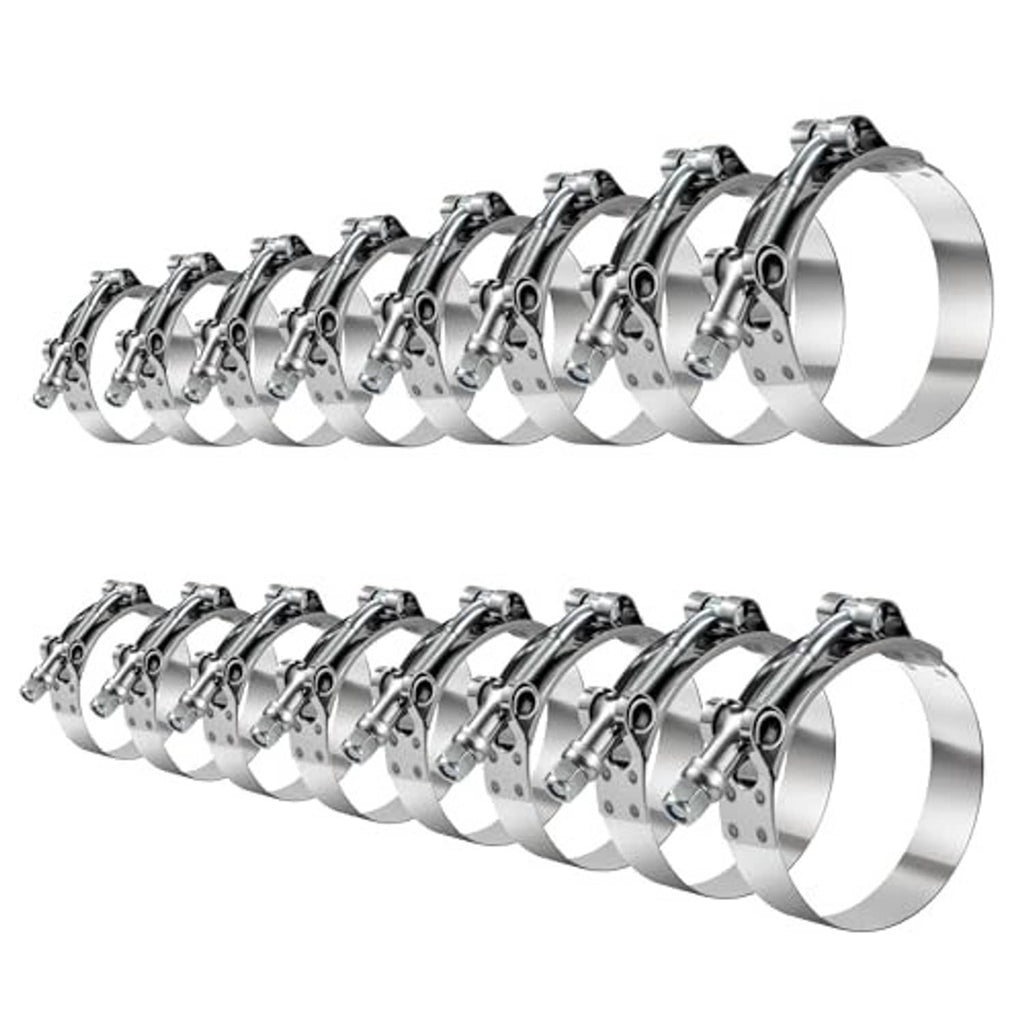 Stainless steel T-bolt hose clamp set, multiple adjustable clamps