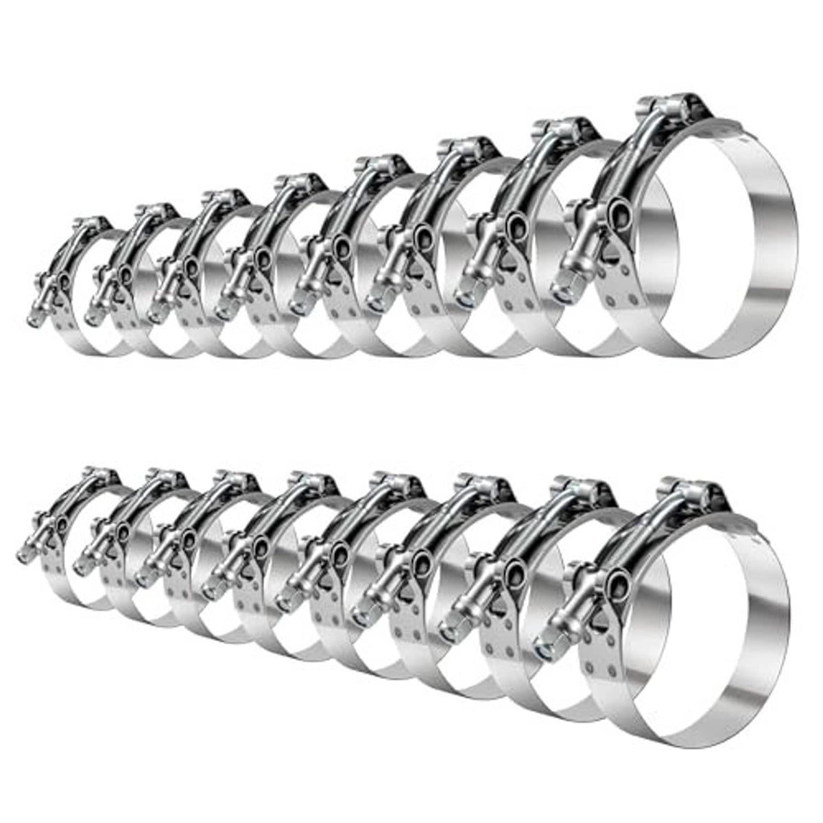 Stainless steel T-bolt hose clamp set, multiple adjustable clamps