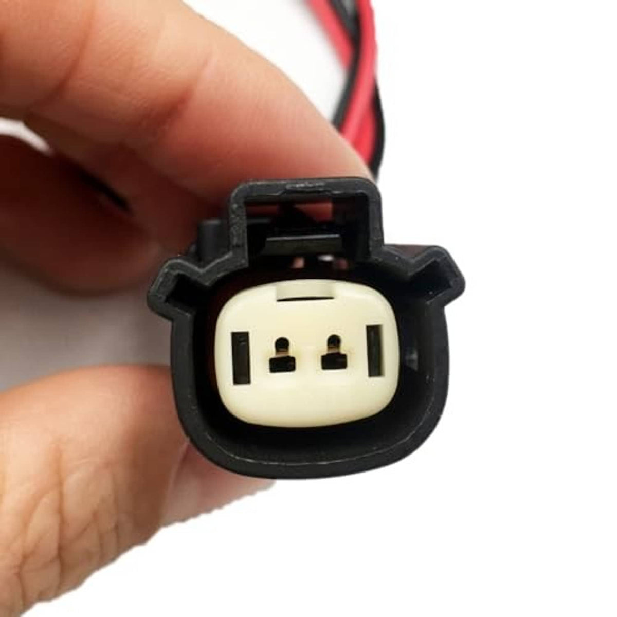Fog light wiring harness plug socket with three-pin layout, black housing, red/black leads