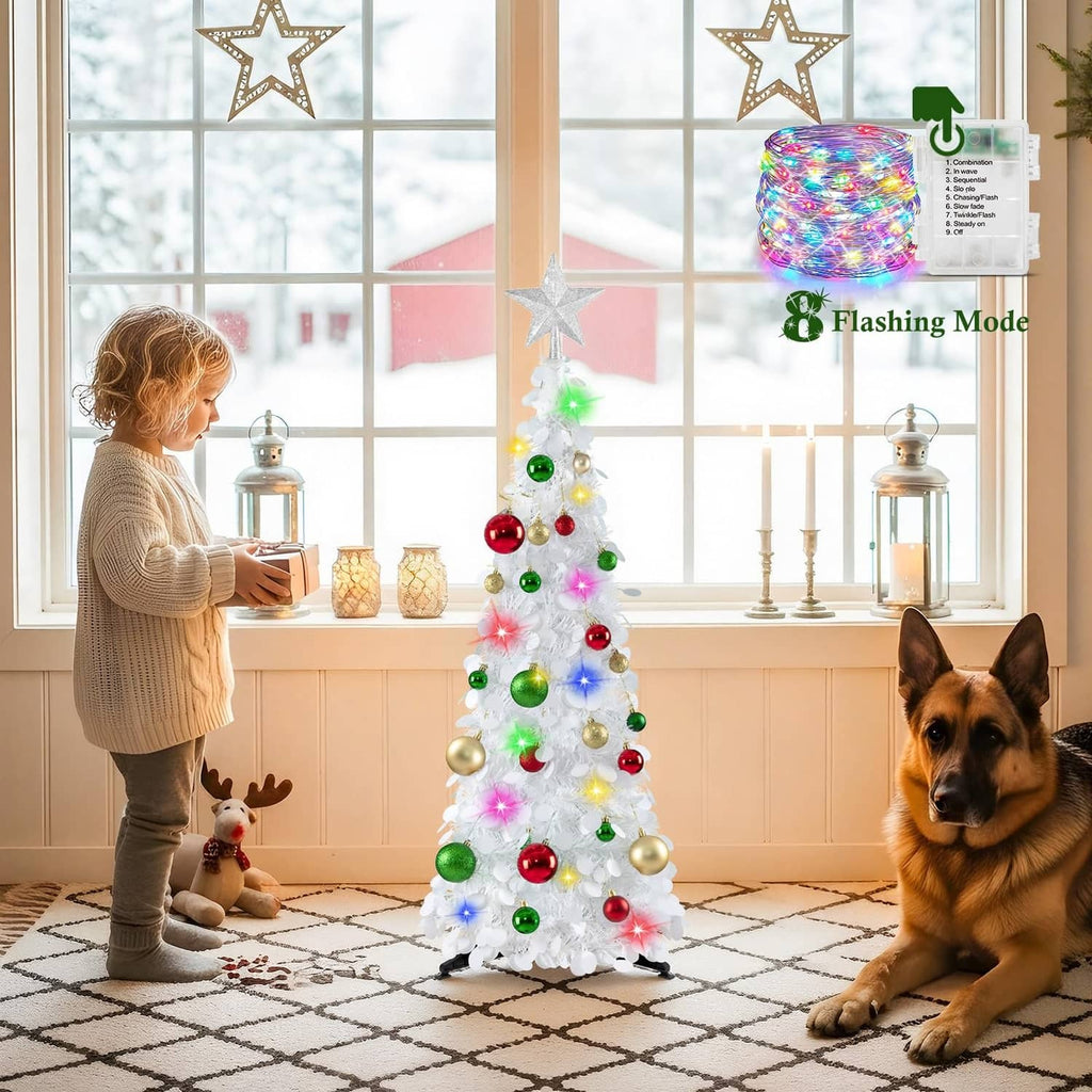 3ft white pop-up Christmas tree with flashing multicolor LED lights and star topper