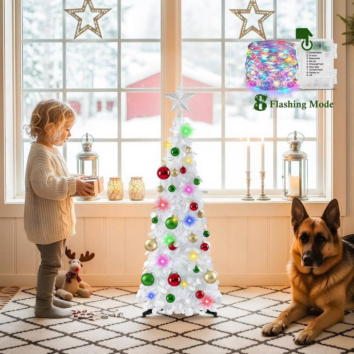3ft white pop-up Christmas tree with flashing multicolor LED lights and star topper