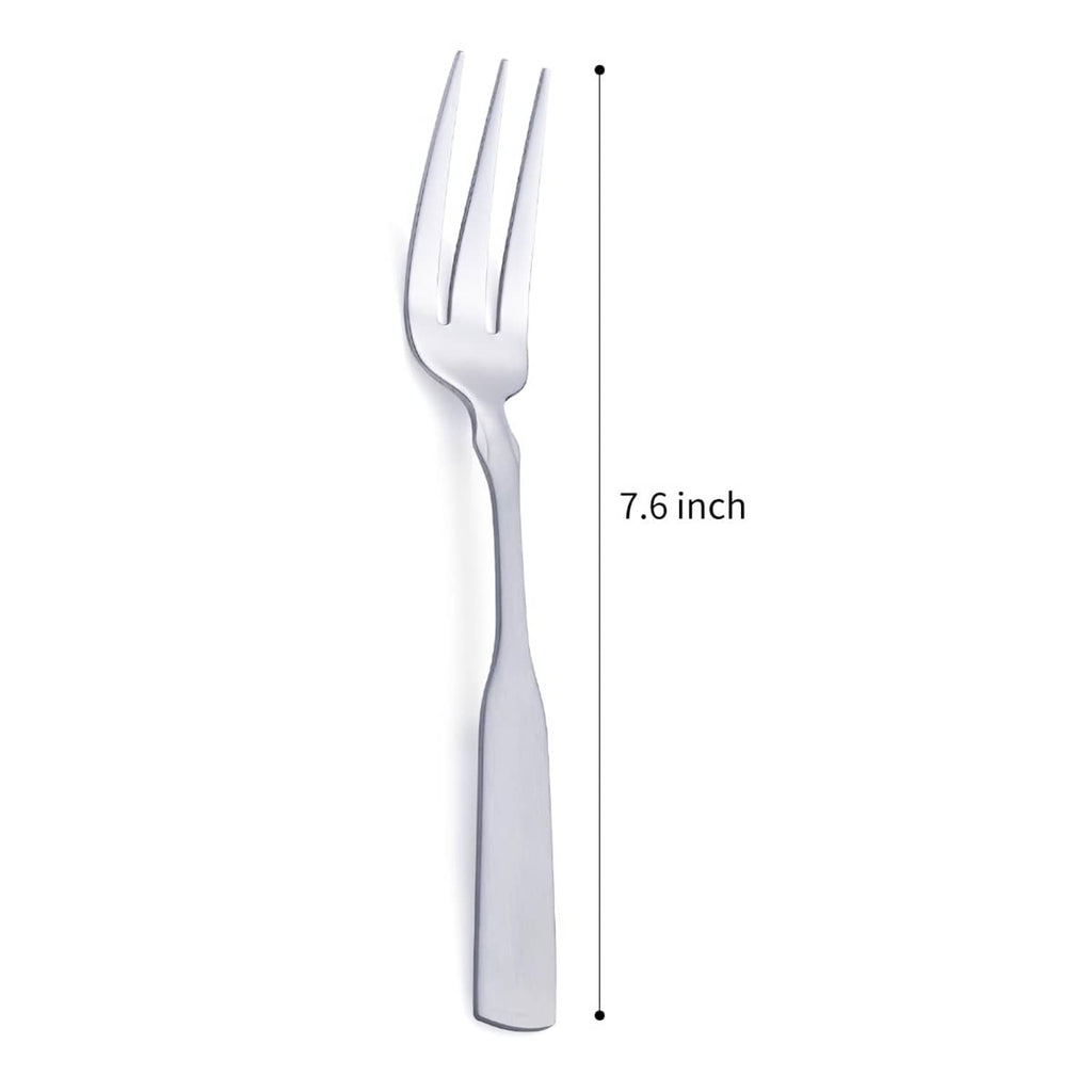 Stainless steel 3-tine dinner fork, 7.6 inch length, polished silver