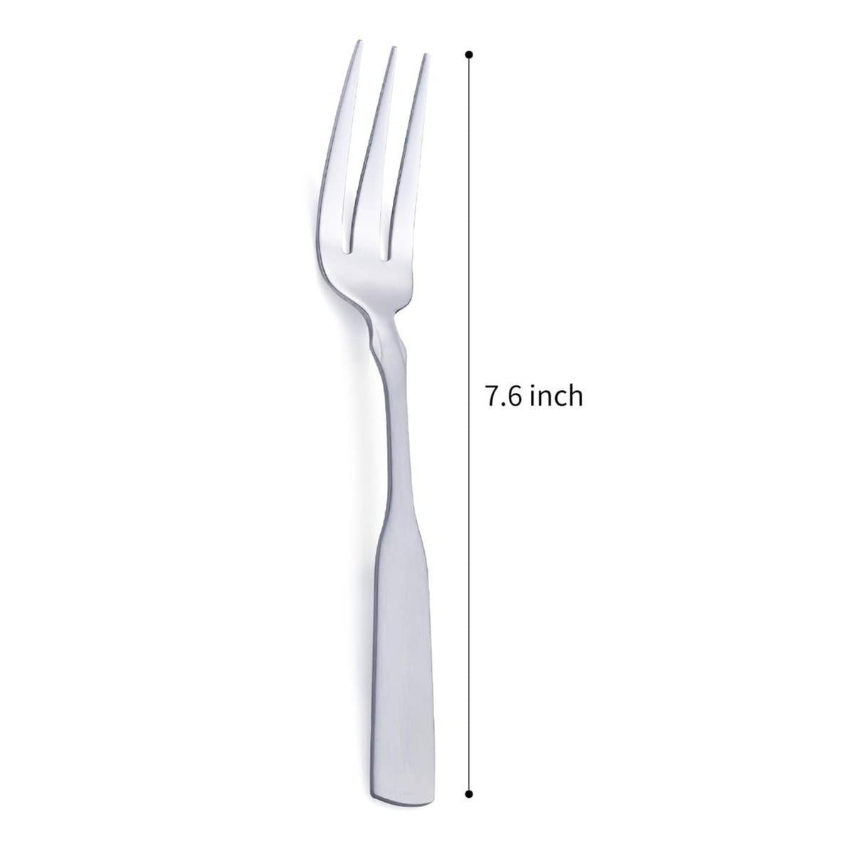 Stainless steel 3-tine dinner fork, 7.6 inch length, polished silver