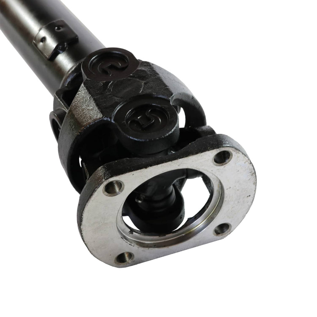 Front drive shaft yoke flange with round cap opening and black joint housing