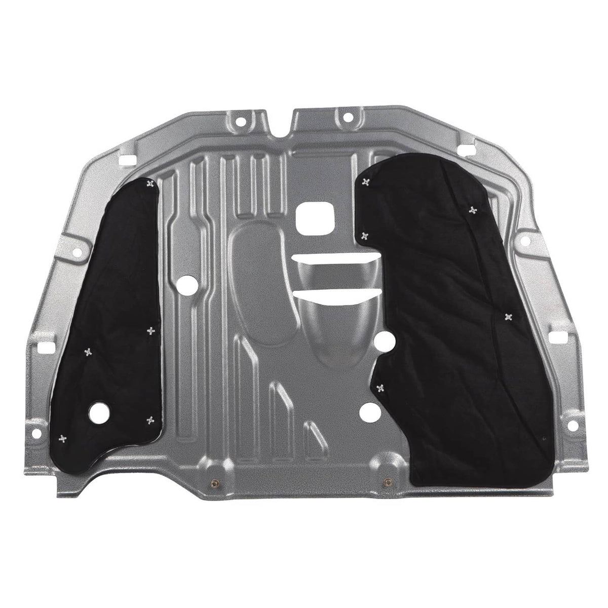 Dark gray under car splash guard shield with mounting holes and central cutout