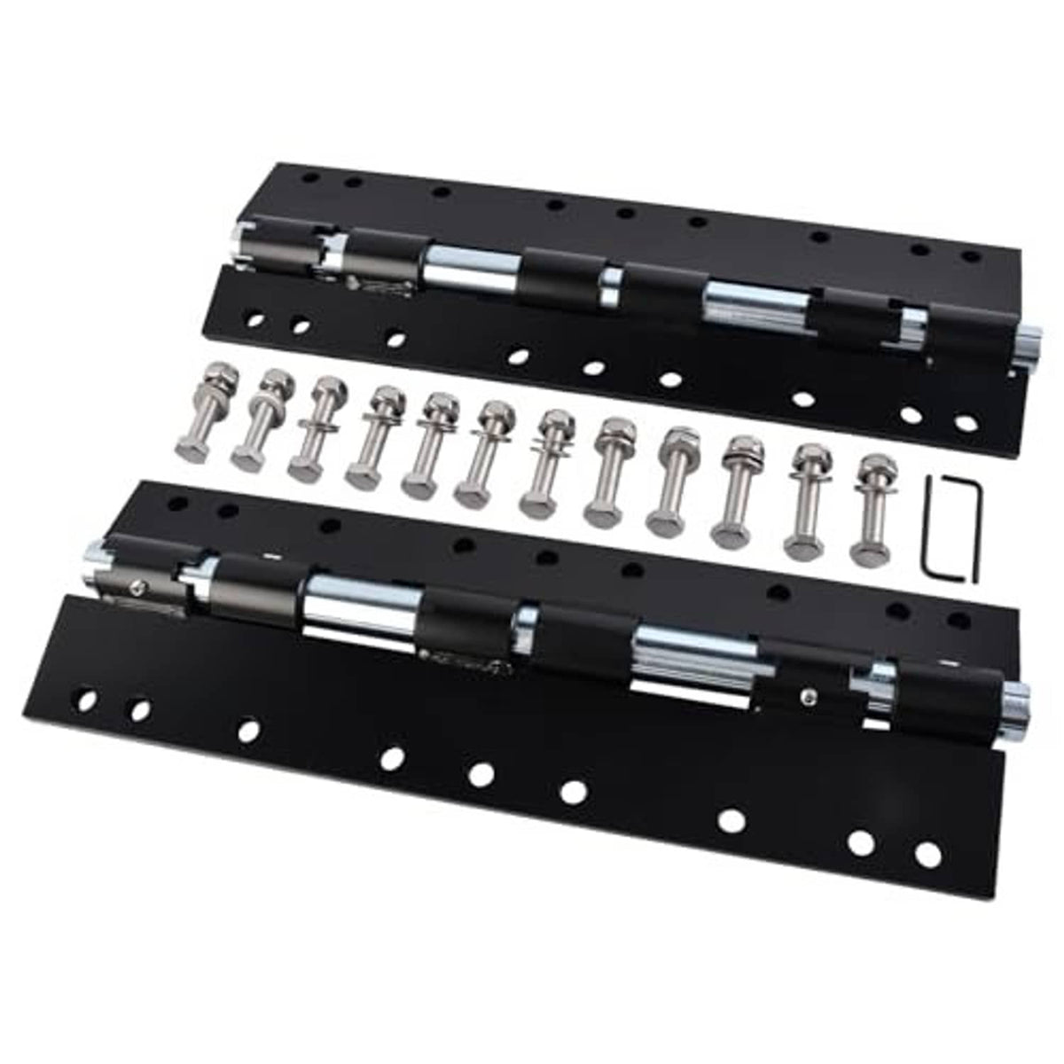 Black steel jack mount extension brackets set with bolts, pivot arms, and hex key