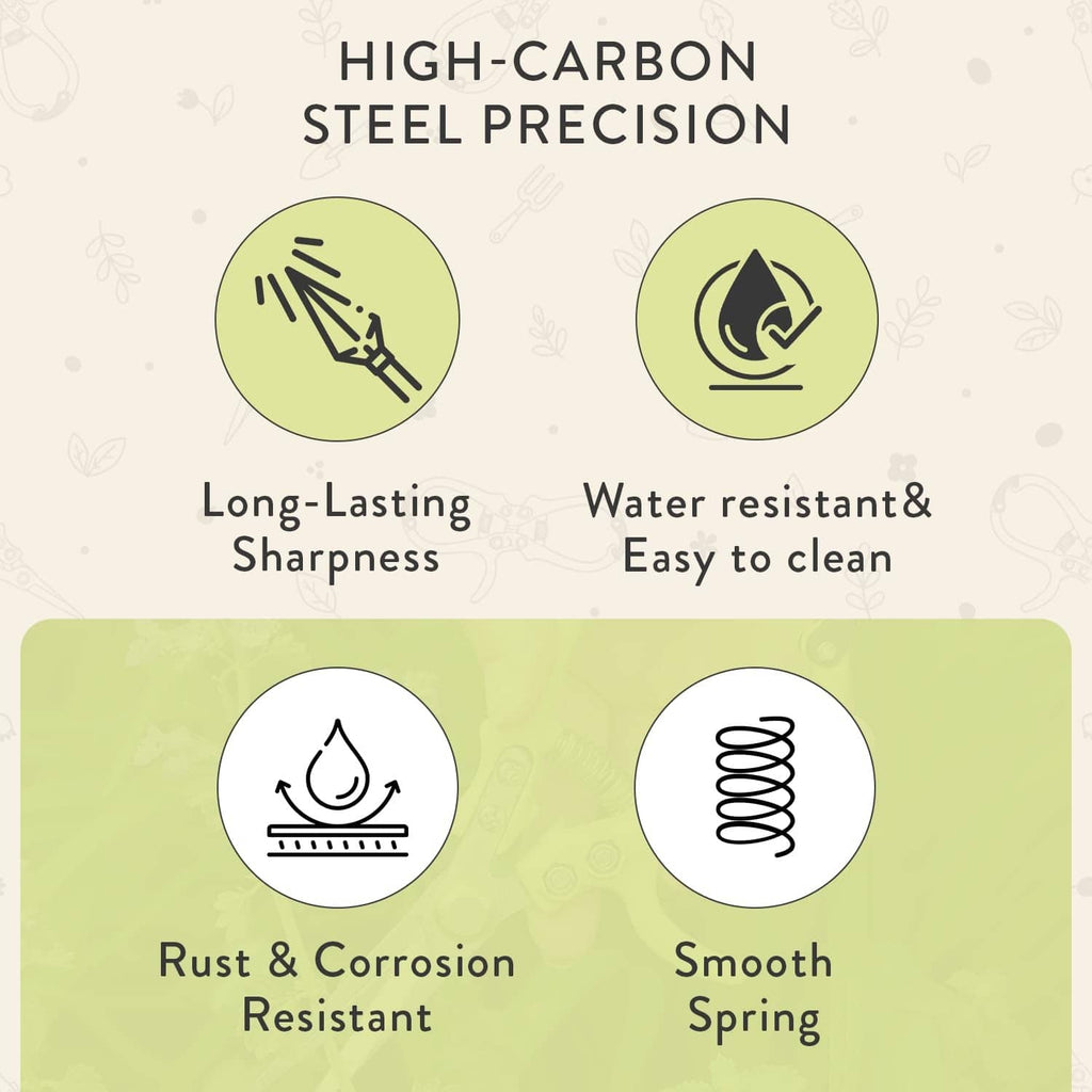 Pruning shears care and performance icons infographic