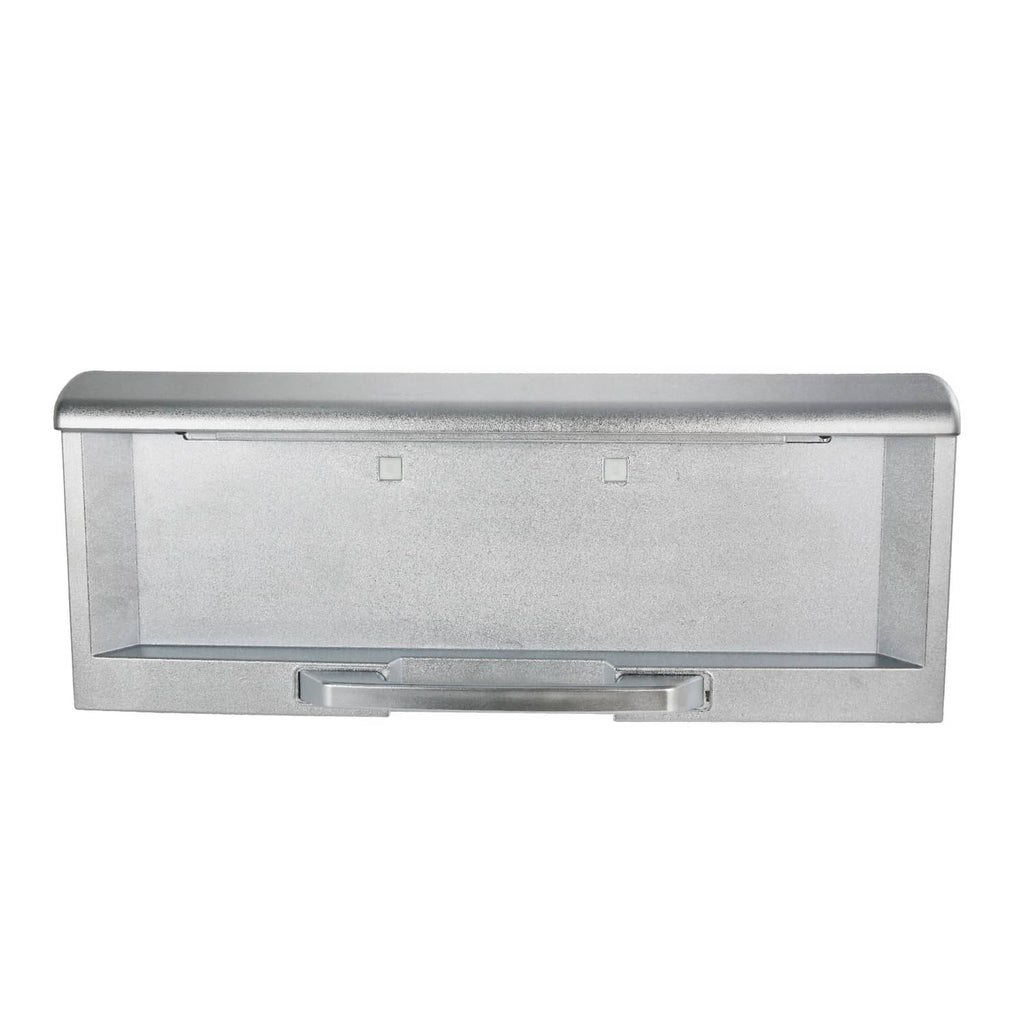 Silver rear tailgate license plate pocket with rectangular recess and handle