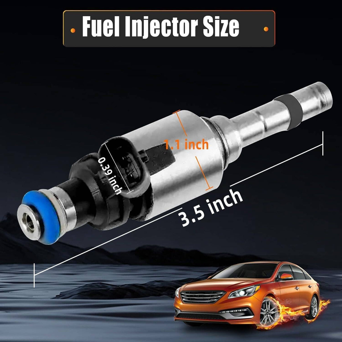 Fuel injector with blue seal ring, silver body, and black electrical connector.
